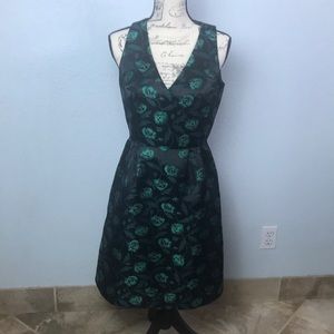J. Crew Factory Dresses Jacquard V-Neck Cocktail Color: Black/Green Size: 4 NWT